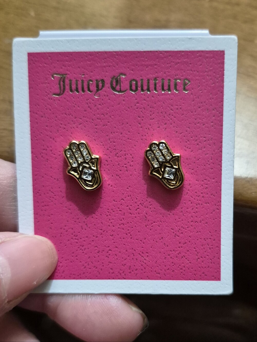 Juicy Couture Hamsa Hand Gold Tone Stud Earrings